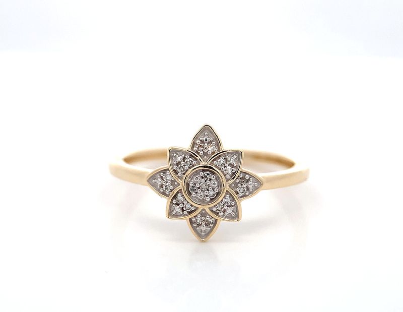 Diamantring FLOWER i gult gull
